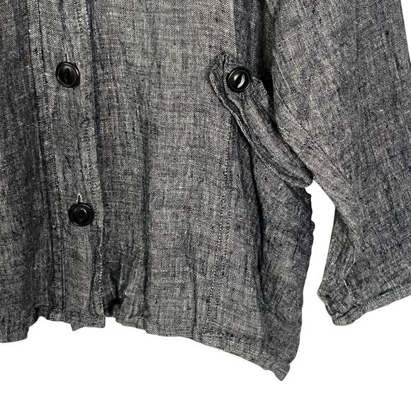 Flax Vtg. Tunic Top L 100% Linen Lagenlook Pockets Long Button Front Black - Picture 4 of 9